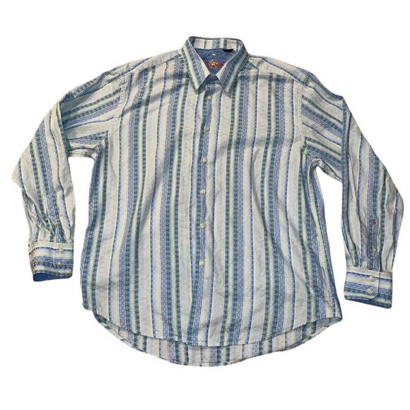 Robert Graham Green Blue Dots and Stripe Men’s Size 2XL Button Up 100% Cotton - Picture 1 of 6